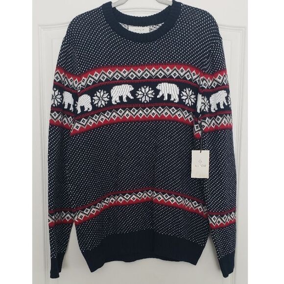 Aspen Nordic Fair Isle Polar Bear Crew Neck Sweater Men's Size L Chunky Preppy‎ - Picture 1 of 6